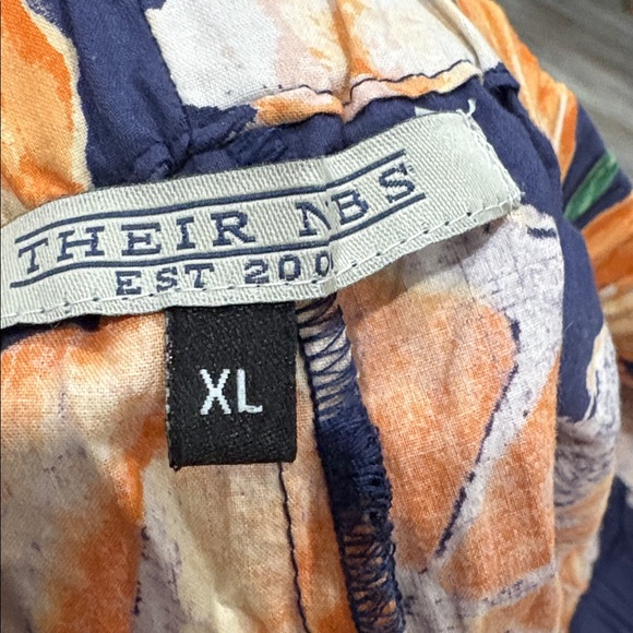 ANTHROPOLOGIE Their Nibs Pajama Set Women XL Blue & Orange Citrus Print NEW